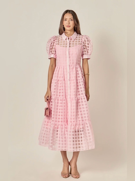 English Factory Dresses & Skirts - English Factory Gridded Organza Tiered Maxi Dress